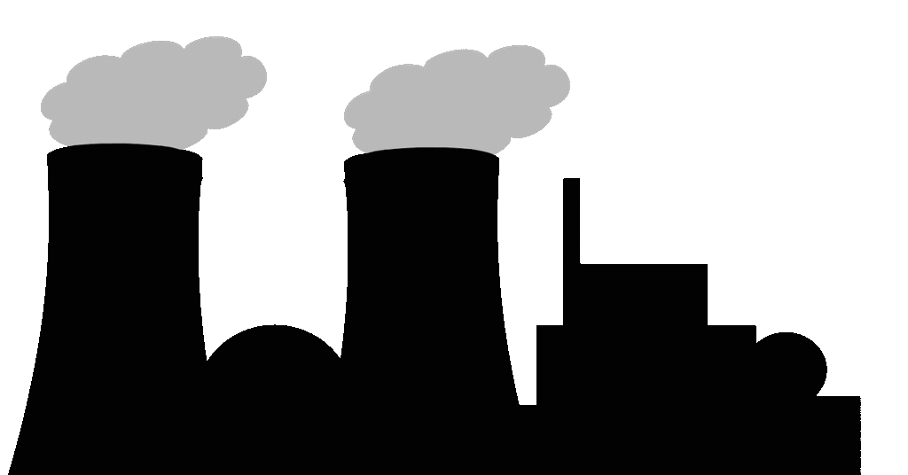 black silhouette of a nuclear power plant